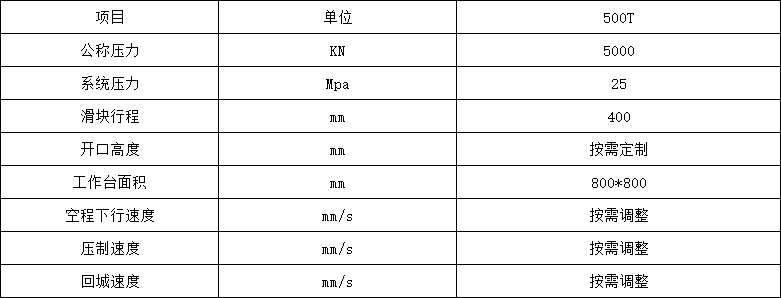 500噸錨桿托盤液壓機技術參數(shù)