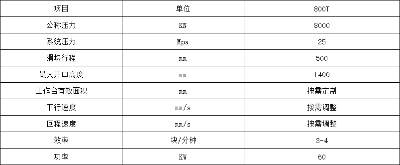 800噸牛羊舔磚液壓機(jī)參數(shù)